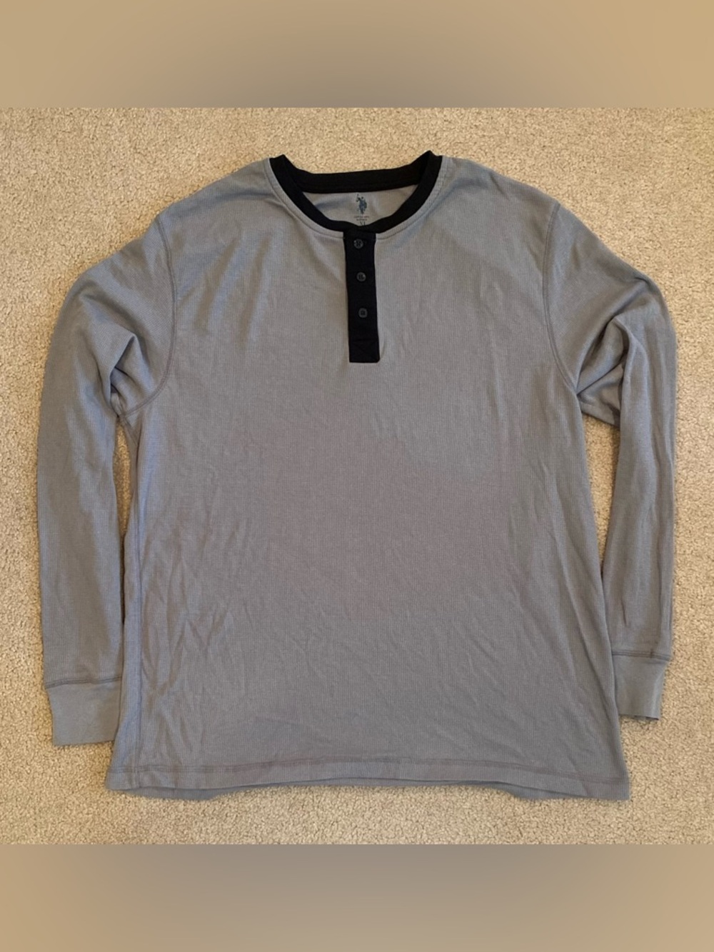 U.S. Polo Assn. Men's Gray Long Sleeve Henley Sleepwear Top XL Cotton Blend